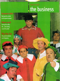 Cover of FT magazine "The Business" showing John-Paul Flintoff and other performers in a pantomime.