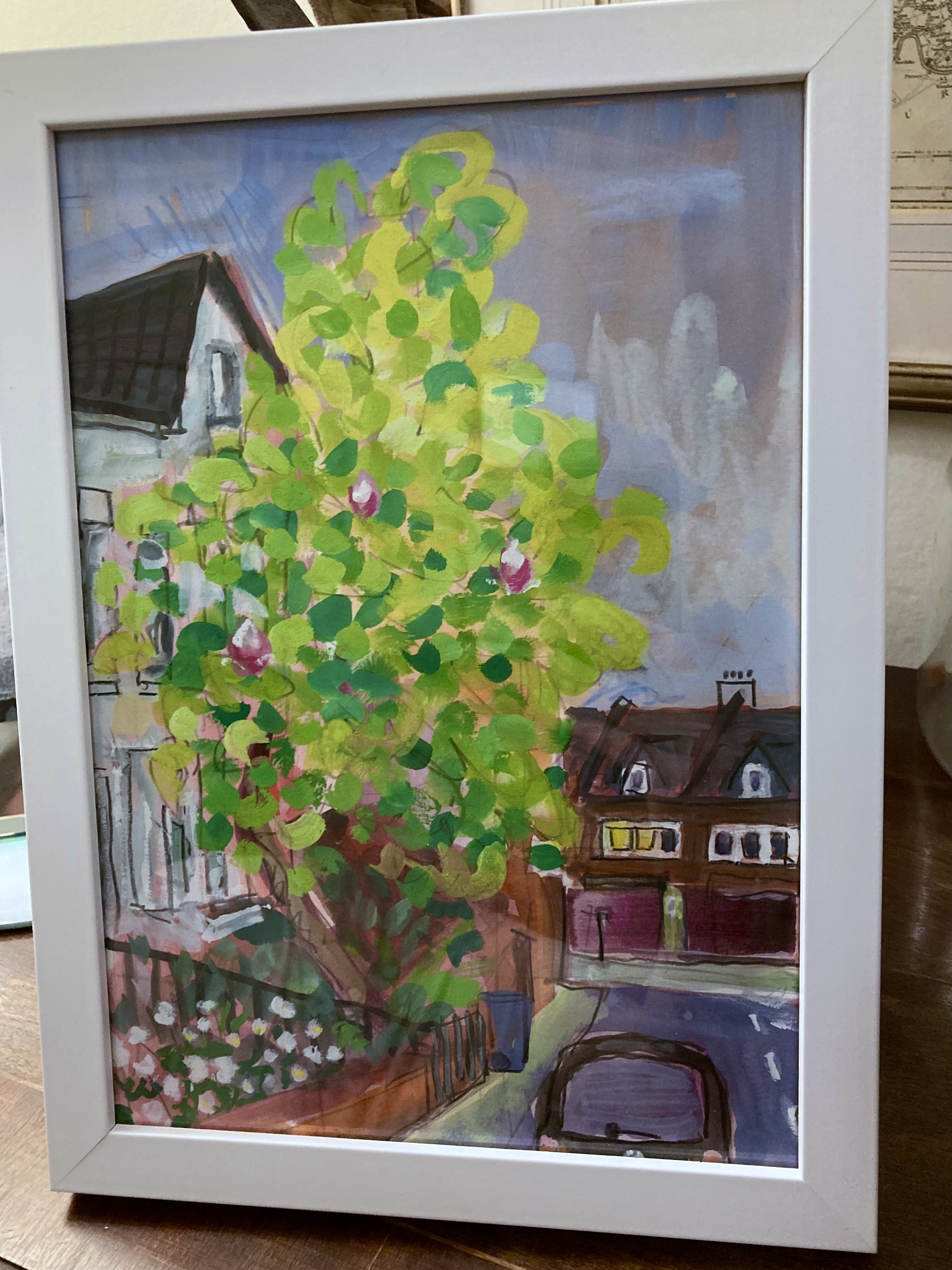 Painting of Magnolia outside Derek's House, version 5 (framed)
