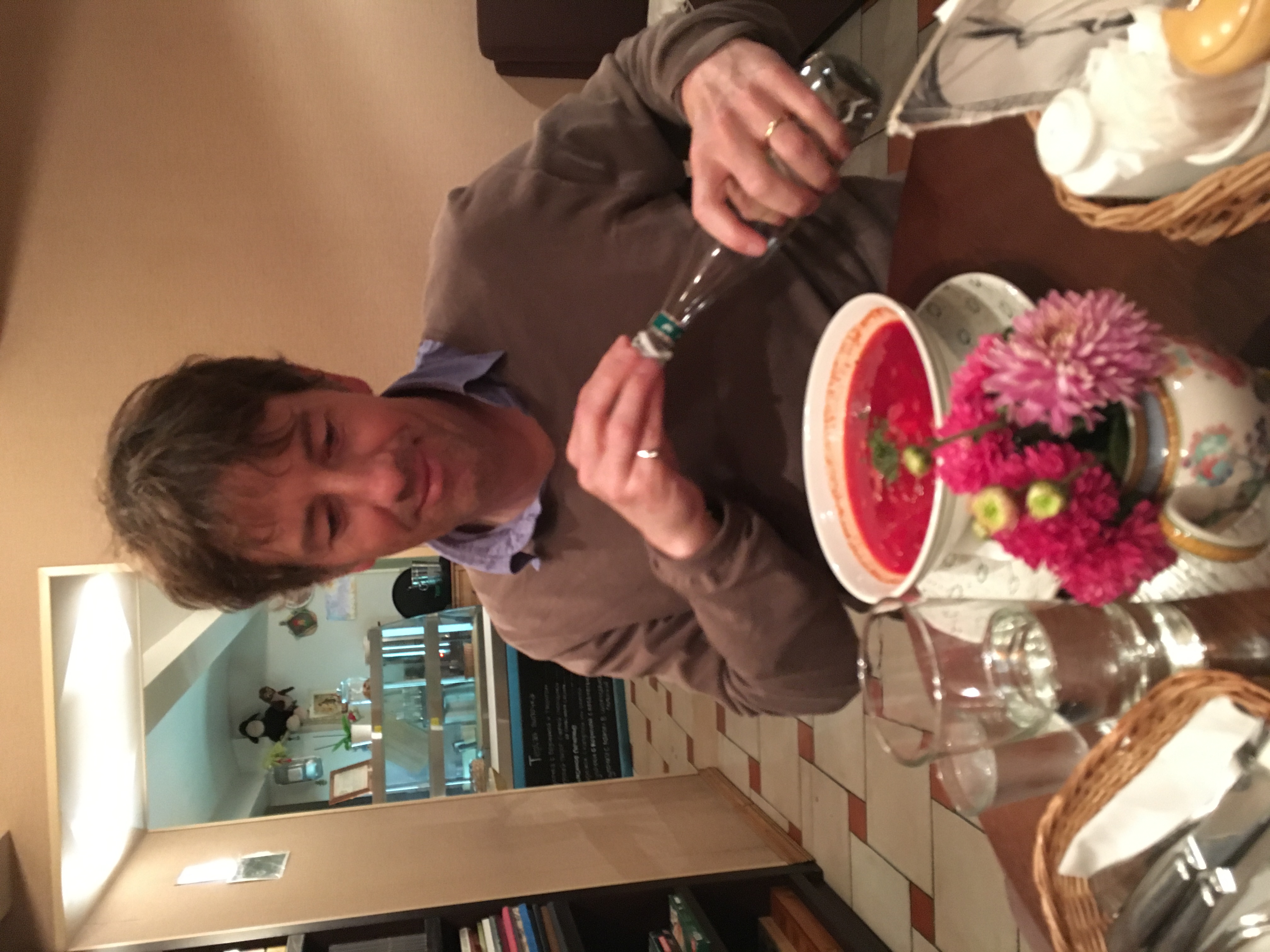 John-Paul Flintoff preparing to eat borscht