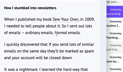 Moving image GIF showing alt text popping up on a link on this website.