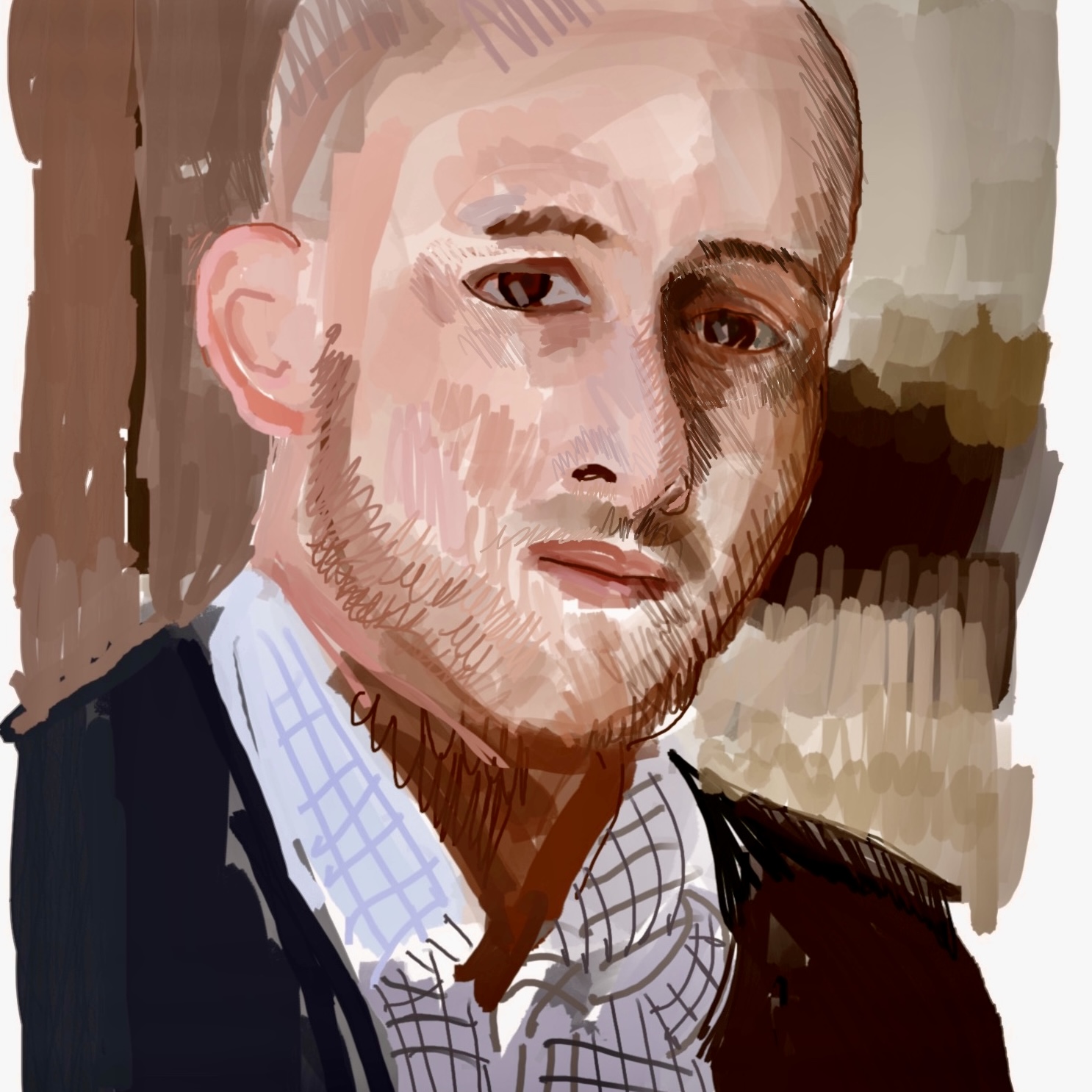 Drawing of Kevin Hines, from a photo.
