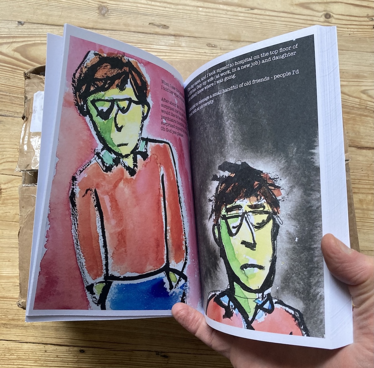 Double page spread showing yellow-faced, miserable Speccy Man.