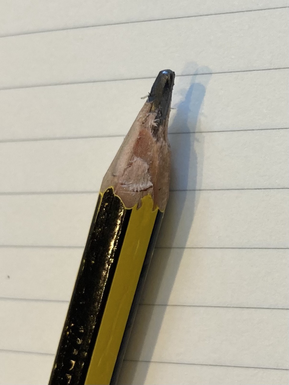 A sharp pencil, on lined paper.
