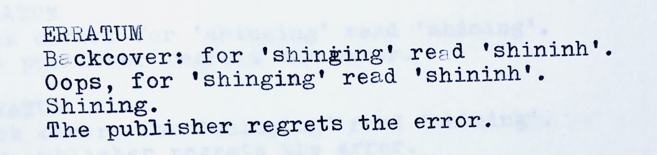 A slip where the correction itself goes wrong - "for 'shinging' read 'shininh'", with "Oops" underneath.