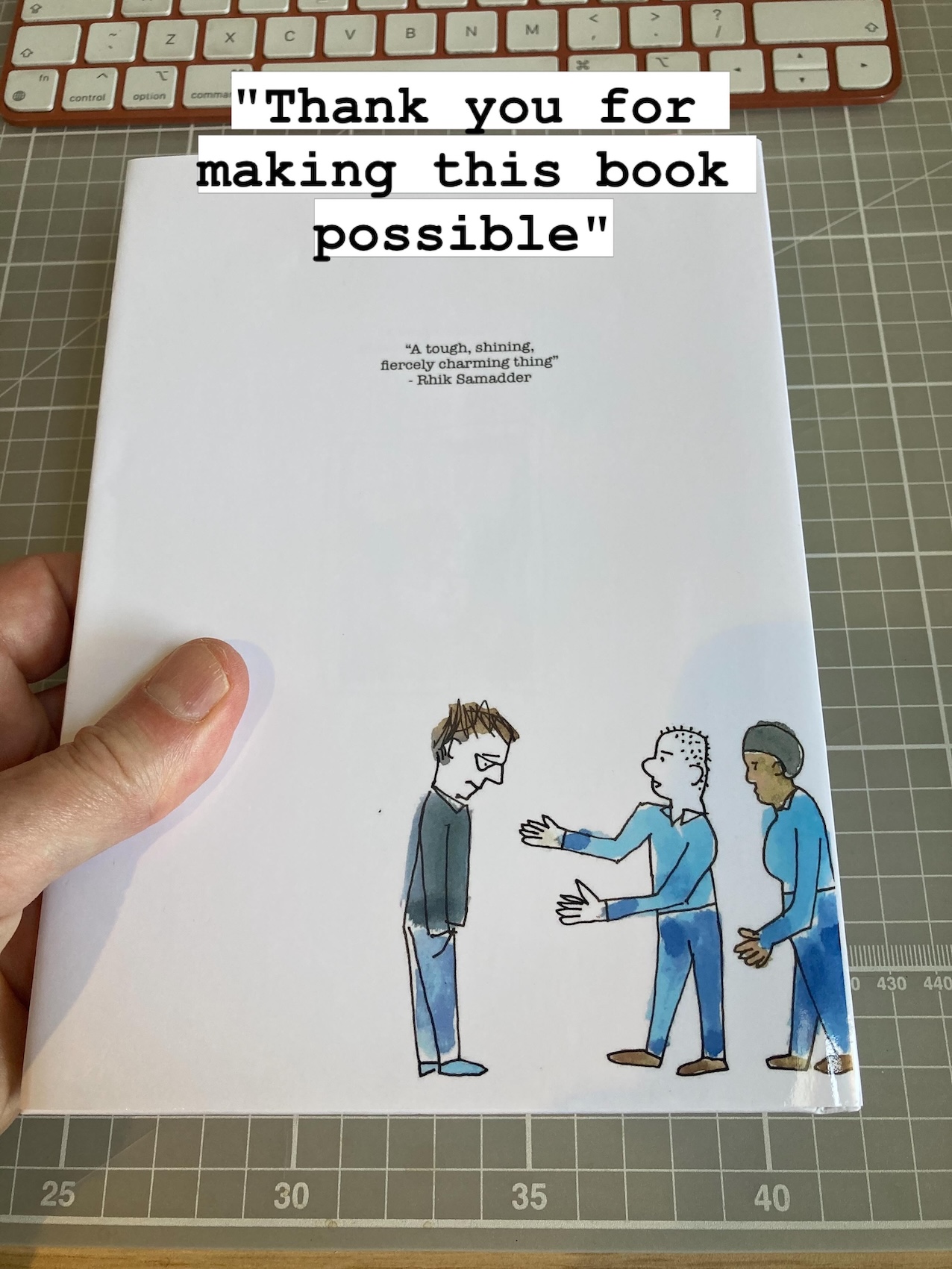 picture of the book with caption written over it, 'Thank you for making this book possible'.