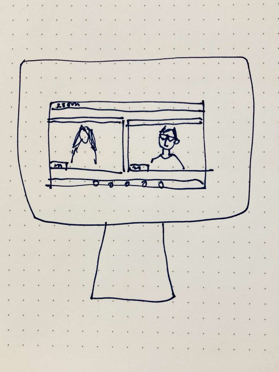 Line drawing of a computer with two people on zoom. Line drawing of a computer with two people on zoom.
