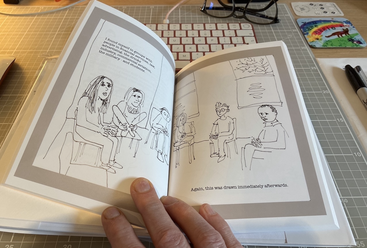 A photo running right across a double-page spread of a book A photo running right across a double-page spread of a book